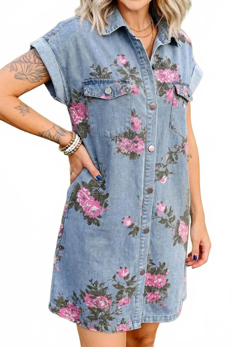 NEW DEAR LOVER denim floral shift dress in multi